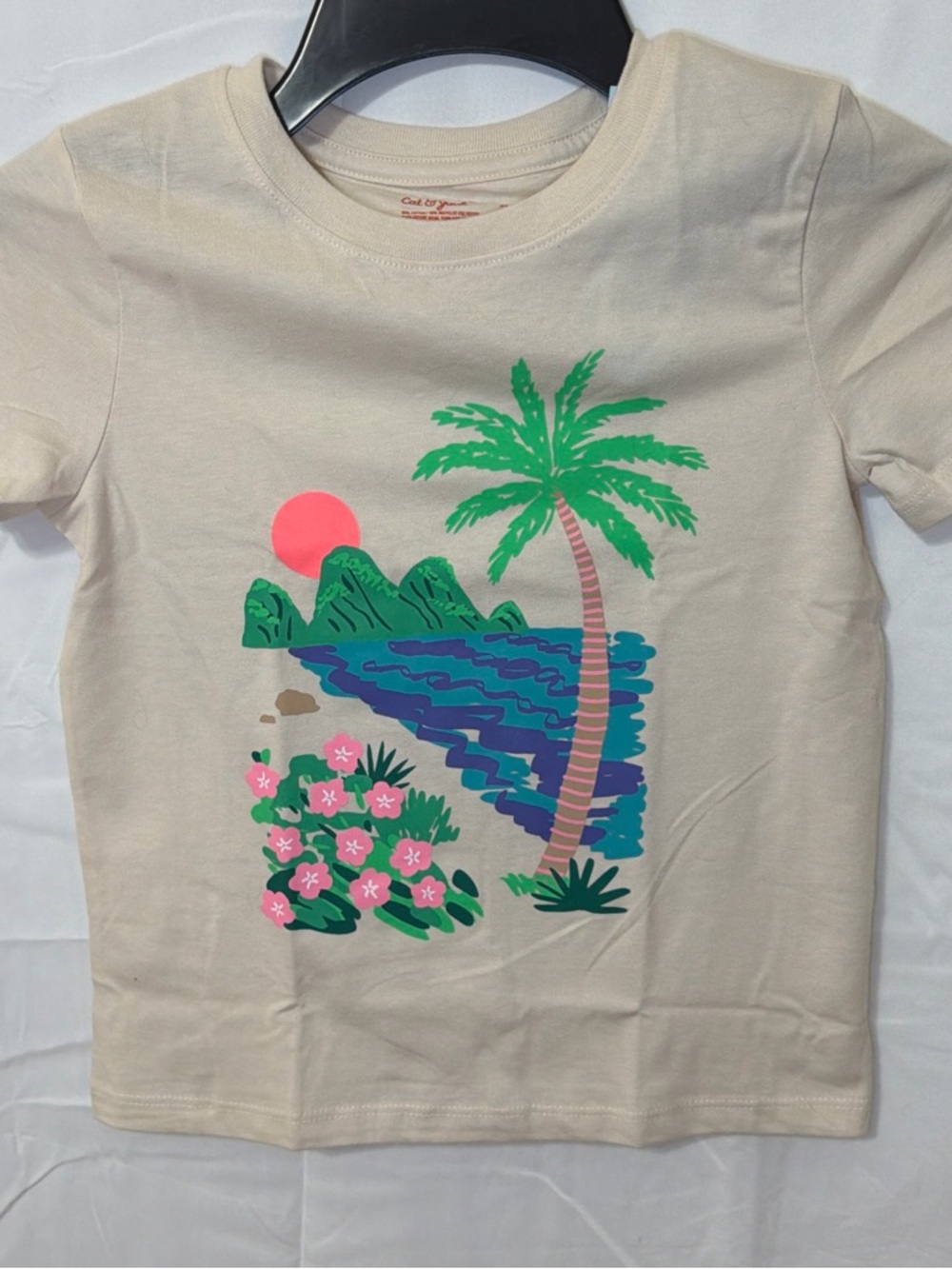 Cat & Jack Cream Tee with Tropical Palm and Pink Sun